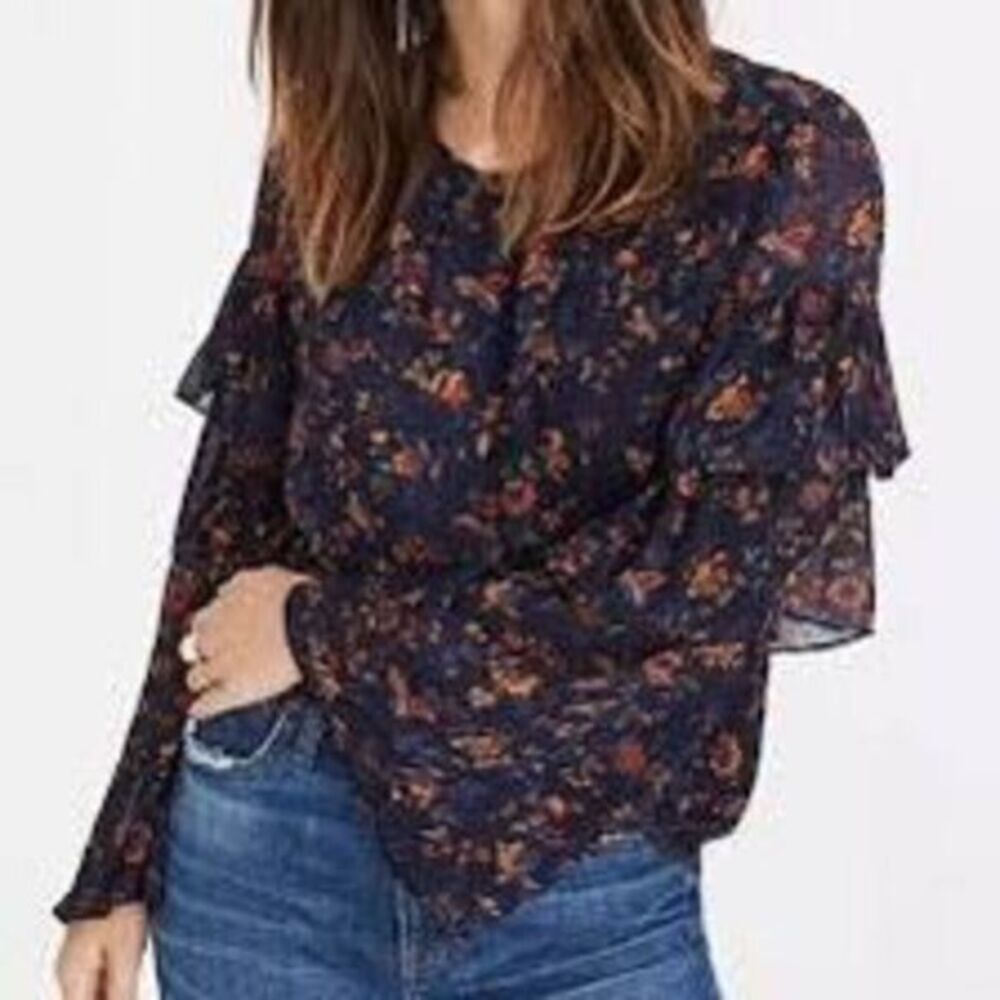 Madewell Ruffle-Sleeve Top in Climbing Vine size small